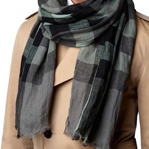 NWT  BURBERRY GIANT EXPLODED CHECK LINEN LARGE CRINKLE SCARF